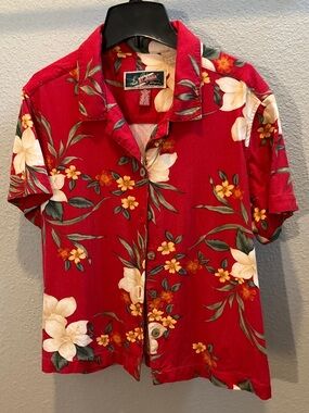 Cabana Life Red Tropical Floral Camp Shirt